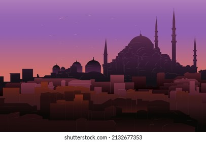 Silhouette of Istanbul with Suleymaniye Mosque.