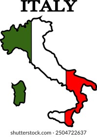 Silhouette of Italy with flag. Map of Italy. Print on T-shirt, cup, etc.