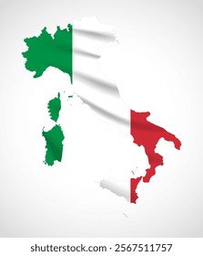 Silhouette of Italy map filled with the Italian flag design, symbolizing national pride, cultural heritage, and geographic identity.  
