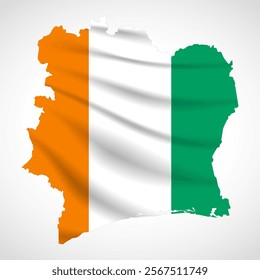 Silhouette of Ivory Coast map filled with the Ivorian flag design, symbolizing national pride, cultural heritage, and geographic identity.  
