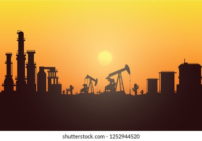 Silhouette of jack up drilling rig,Vector illustration.