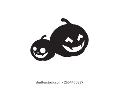 Silhouette jack-o'-lantern pumpkins with sinister smiles. Minimal flat Halloween graphic.