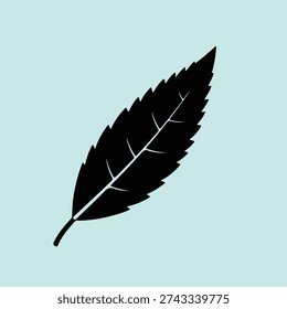 Silhouette of a jagged edged leaf with central vein Vector Illustration