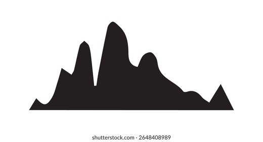 Silhouette of jagged mountain range against a stark white background.