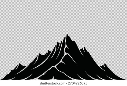 Silhouette of a jagged mountain range on a transparent background