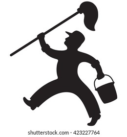 Silhouette of janitor with mop and bucket