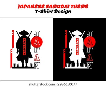 Silhouette japan samurai vector for design t-shirt concept. Samurai with red moon t-shirt design. streetwear theme tshirt. Samurai Vector Illustration. Urban samurai.