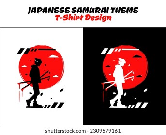 Silhouette japan samurai vector for design t-shirt concept. Samurai with red moon t-shirt design. Samurai Vector Illustration. Urban samurai with blood streetwear theme tshirt. 