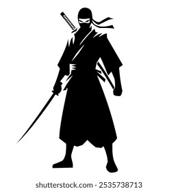 Silueta japonesa asesina ninja negro con Ilustración vectorial samurai.