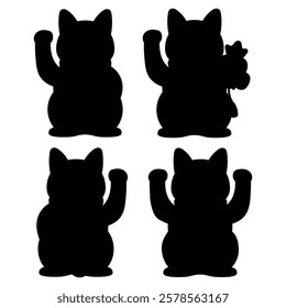 Silhouette of a Japanese Lucky Cat with Raised Paw