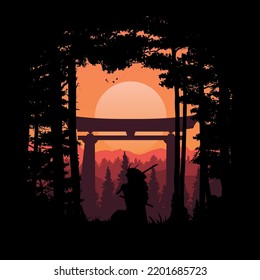 Silhouette Japanese Samurai Vector Illustration Stock Vector (Royalty ...