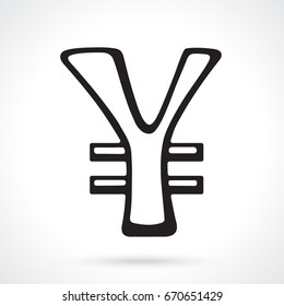 Silhouette of Japanese yen and Chinese yuan sign with two lines. Vector illustration. The symbol of world currencies. Design element for menus, showcases, wallpapers and interfaces