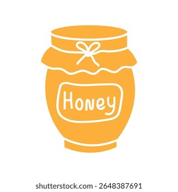 Silhouette of jar Honey vector illustration on isolated background. Coloured design element for logo, sign, label, template, packaging, card. Health, body care, food ingredient, apiary. 