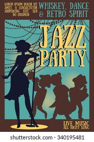 silhouette of jazz band on party poster, vector illustration