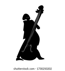 Silhouette of a jazz bass player Isolated on a white background. Jazz theme. Bass musician. Vector illustration.
