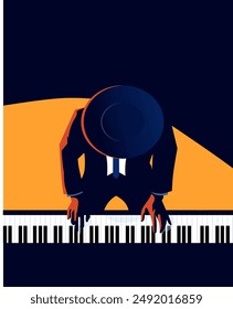 Silhouette of jazz man playing the keyboard, piano instrument. Vector Style