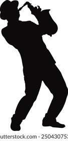 Silhouette of Jazz Musician. Isolated Black Silhouette in Simple Design.
