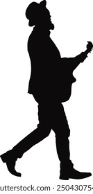 Silhouette of Jazz Musician. Isolated Black Silhouette in Simple Design.