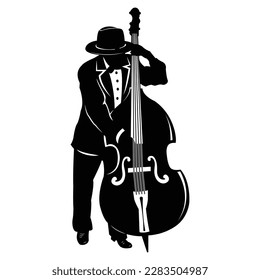 silhouette of jazz musician playing bass 