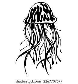 Silhouette of Jellyfish. Marine dweller. Concept of sea and ocean life. Vector illustration