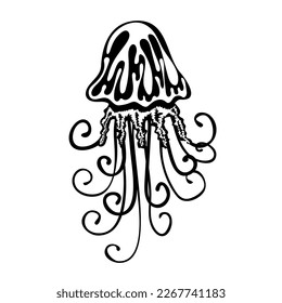 Silhouette of Jellyfish. Marine dweller. Concept of sea and ocean life. Vector illustration