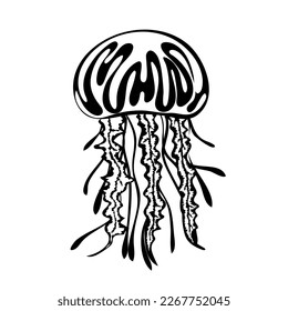 Silhouette of Jellyfish. Marine dweller. Concept of sea and ocean life. Vector illustration