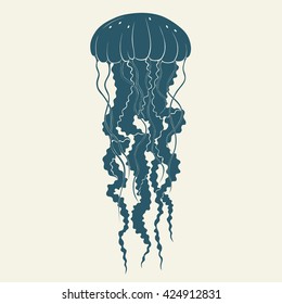 Silhouette of jellyfish. Template for logos, labels and emblems. Vector illustration