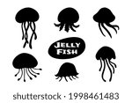 Silhouette jelyfish set vector illustration for education and collection