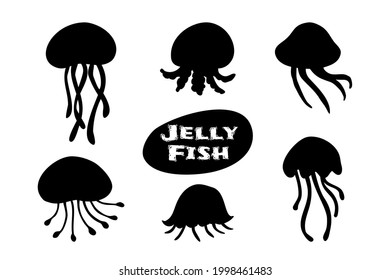 Silhouette jelyfish set vector illustration for education and collection