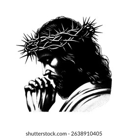 silhouette of jesus christ - hand drawing pointillism style (artwork 2)