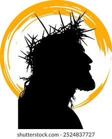 A Silhouette of Jesus Christ Wearing a Crown of Thorns With a Halo in the Background, Symbolizing Faith and Sacrifice. Ideal for Religious, Spiritual, or Christian-themed Projects.