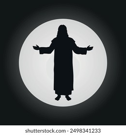 The silhouette of Jesus. The Messiah. Vector on a dark background.