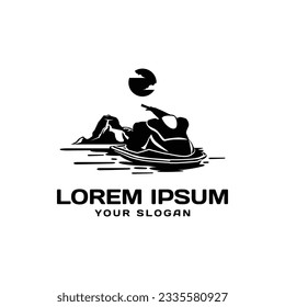Silhouette jet ski sport logo design illustration