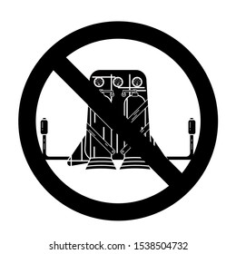 Silhouette of jetpack isolated on a white background in prohibition sign
