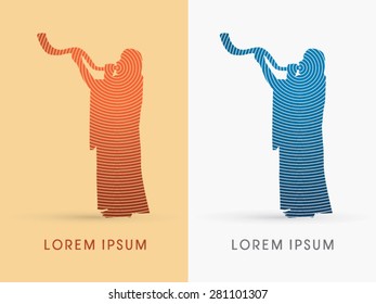 Silhouette, Jew blowing the shofar , designed using cycle line, graphic vector.