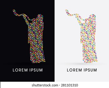 Silhouette, Jew Blowing The Shofar , Designed Using Colorful Triangle Mosaic, Graphic Vector.