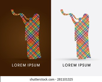 Silhouette, Jew blowing the shofar , designed using colorful line, graphic vector.