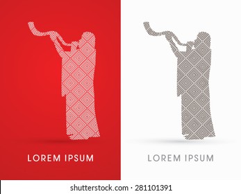 Silhouette, Jew blowing the shofar , designed using line square, graphic vector.