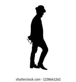 Silhouette of a Jew in a hat. Young Hasid. Orthodoxy is a Jew. Isolated vector illustration. Isolated background. Black on white.