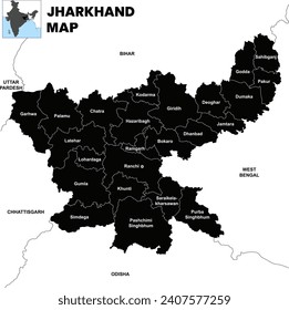 Silhouette Jharkhand map vector illustration on white background