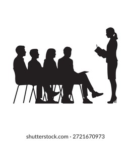 Silhouette of a job interview one interviewer with three candidates