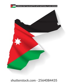 Silhouette of Jordan map filled with the Jordanian flag design, symbolizing national identity, pride, and cultural heritage.  
