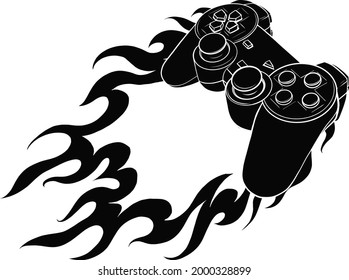 silhouette joypad with flames for gaming vector illustration