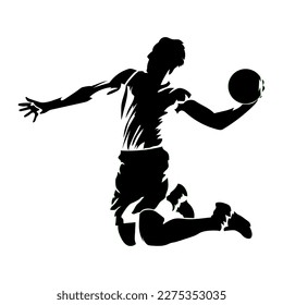 Silhouette jumping basketball player isolated on white background illustration vector.