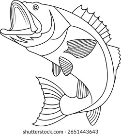 Silhueta Saltando Bass Fish Line Art Vetor Ilustração