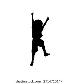 The silhouette of a jumping boy, the silhouette of an active boy, the silhouette of a happy boy. The silhouette vector. Flat vector illustration isolated on white background