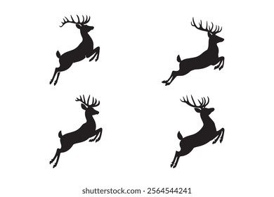 Silhouette of Jumping Deer with Antlers Wildlife Vector Art