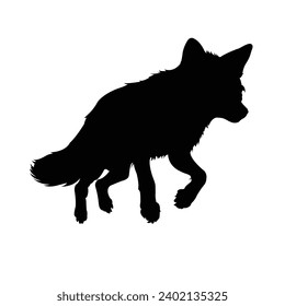 Silhouette of jumping fox on white 