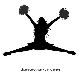 Silhouette of jumping girl with pompoms (stredl jump), cheerleading. Vector illustration.