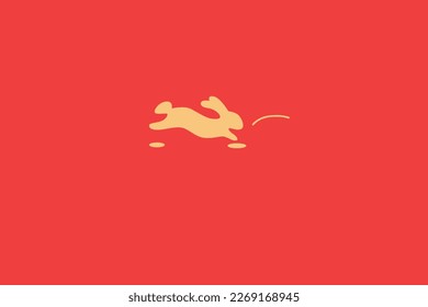Silhouette jumping gold rabbit on the red background